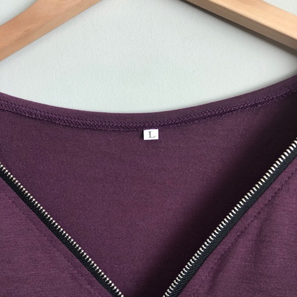 Sleeveless 1/4 Zip Pocket Drawstring Waist Romper Purple - Picture 5 of 7